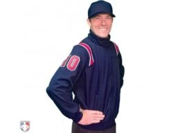 Smitty Major League Style Fleece Lined Umpire Jacket - Navy And Red -Ump Attire Clothing Store S330 N R Smitty Major League Style Fleece Lined Umpire Jacket Navy and Red Front Angled View with Red on Navy on White Precision Cut Numbers 1