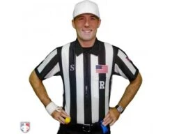 Smitty CFO College 2" "Body Flex" Short Sleeve Football Referee Shirt -Ump Attire Clothing Store USA115CFO FLEX R Smitty CFO 2 Stripe Body Flex Football Referee Shirt Worn Front View