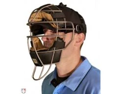 Wilson MLB Titanium Umpire Mask With Two-Tone -Ump Attire Clothing Store A3007T Wilson Titanium Umpire Mask Worn Front Angled View 1