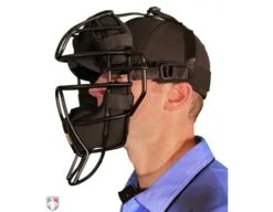 Wilson Dyna-Lite Aluminum Umpire Mask With Memory Foam -Ump Attire Clothing Store A3009 AL Wilson Dyna Lite Aluminum Umpire Mask with Memory Foam Worn Front Side View
