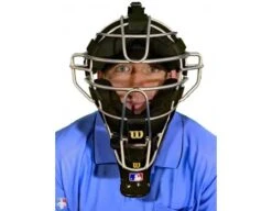 Wilson MLB Gold 4" Umpire Throat Guard 8 Wilson MLB Gold 4" Umpire Throat Guard -Ump Attire Clothing Store A3902 YE Wilson MLB Gold 4 Umpire Throat Guard Worn Front View