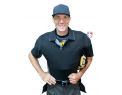 Wilson MLB West Vest Pro Gold 2 Memory Foam Umpire Chest Protector -Ump Attire Clothing Store B7203 Wilson MLB West Vest Pro Gold 2 Memory Foam Umpire Chest Protector worn shirt front