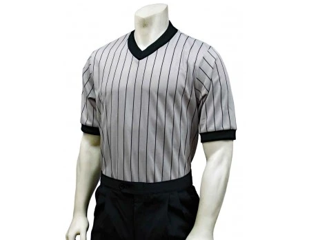 Smitty Grey V-Neck Performance Mesh Referee Shirt With Black Pinstripes 3 Smitty Grey V-Neck Performance Mesh Referee Shirt With Black Pinstripes