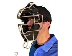 Diamond Silver Big League Aluminum Umpire Mask With Leather -Ump Attire Clothing Store DFM BL SV Diamond Silver Big League Aluminum Umpire Mask with Leather Worn Front Angled View