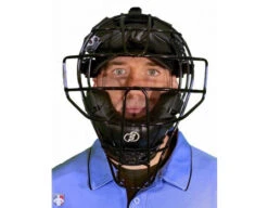 Force3 Defender Umpire Mask -Ump Attire Clothing Store F3 DEF BK BK Force3 Defender Umpire Mask with Black Worn Front View
