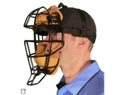 Force3 Defender Umpire Mask With Tan -Ump Attire Clothing Store F3 DEF BK TN Force3 Defender Umpire Mask with Tan Worn Front Angled View 1