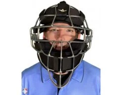 All-Star Silver Magnesium Umpire Mask With Black LUC -Ump Attire Clothing Store FM4000MAG UMP SV BK All Star Magnesium Umpire Mask with Black LUC Worn Front View