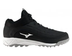 Mizuno Ambition 3 All-Surface Black & White Mid-Cut Field Shoes -Ump Attire Clothing Store MZ AB3M BW Mizuno Ambition 3 All Surface Black White Mid Cut Shoes side in