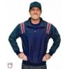 Smitty Traditional Half-Zip Umpire Jacket - Navy And Red -Ump Attire Clothing Store S320 N R Smitty Traditional Half Zip Umpire Jacket Navy with Red and White Worn Front View
