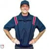 Smitty Traditional Half-Zip Short Sleeve Umpire Jacket - Navy And Red -Ump Attire Clothing Store S324 N R W Smitty Traditonal Half Zip Short Sleeve Umpire Jacket Navy and Red Worn Front View 2