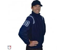 Smitty Major League Style Fleece Lined Umpire Jacket - Navy And Polo Blue -Ump Attire Clothing Store S330 N PB Smitty Major League Style Fleece Lined Umpire Jacket Navy with Powder Blue Front Angled View with Navy on Powder Blue on White Precision Cut Numbers 1