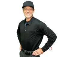 Smitty V3 Major League Replica Long Sleeve Umpire Shirt - Black With Sky Blue -Ump Attire Clothing Store S350 BK Smitty V3 Major League Replica Long Sleeve Umpire Shirt Black with Sky Blue angle