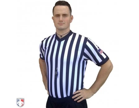 Smitty 1" Stripe Body Flex V-Neck Referee Shirt With USA Flag 3 Smitty 1" Stripe Body Flex V-Neck Referee Shirt With USA Flag