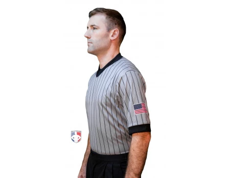 Smitty Dye Sublimated Grey V-Neck Referee Shirt With Black Pinstripes And USA FLAG 4 Smitty Dye Sublimated Grey V-Neck Referee Shirt With Black Pinstripes And USA FLAG - Image 2