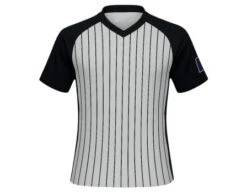 USA Wrestling Kansas (USAWKS) Men's Body Flex Grey V-Neck Referee Shirt With Black Pinstripes -Ump Attire Clothing Store USA207USAWKS FLEX Front 1